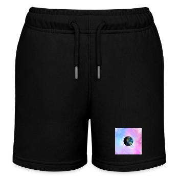 Earth globe in front of pastel galaxy - Kids Organic Sweat Shorts by Stanley/Stella - black - Front
