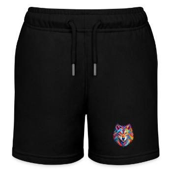 Bunter Wolf – farbiges Tiermotiv - Kinder Organic Joggingshorts Mini Bolter von Stanley/Stella - Schwarz - Vorne