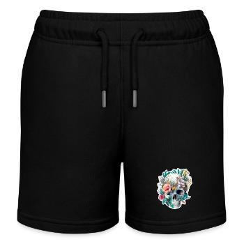 Menschlicher Schädel & Blumen 28 - Kinder Organic Joggingshorts Mini Bolter von Stanley/Stella - Schwarz - Vorne
