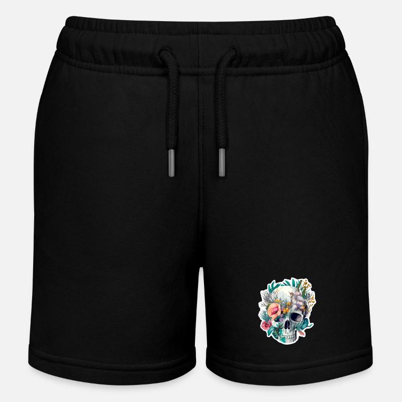 Crâne humain et fleurs 28 - Short de jogging enfant bio Stanley/Stella - noir