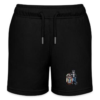 Rockabilly Cat standing at a 80s Jukebox. - Kids Organic Sweat Shorts by Stanley/Stella - black - Front
