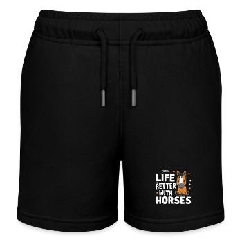 Horse Horse Riding Horse Riding Jumping - Kids Organic Sweat Shorts by Stanley/Stella - black - Front