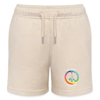 Sei immer freundlich Buntes Batik Friedenssymbol - Kinder Organic Joggingshorts Mini Bolter von Stanley/Stella - Natur - Vorne