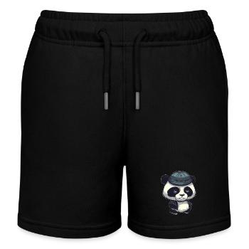 Cool panda bear with wool hat - Kids Organic Sweat Shorts by Stanley/Stella - black - Front
