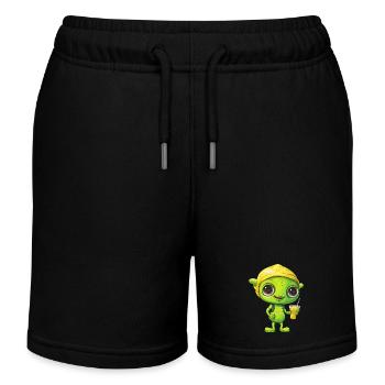 Refreshing Alien Lemon Drink: Green & Yellow - Kids Organic Sweat Shorts by Stanley/Stella - black - Front