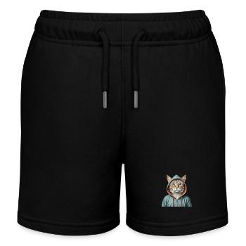 Cat wearing a jacket - Kids Organic Sweat Shorts by Stanley/Stella - black - Front