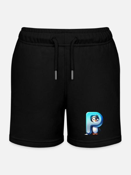Penguin Playful P - Kids Organic Sweat Shorts by Stanley/Stella - black