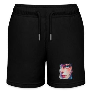 Close-up Portrait with Blue Eyes drawing - Kids Organic Sweat Shorts by Stanley/Stella - black - Front