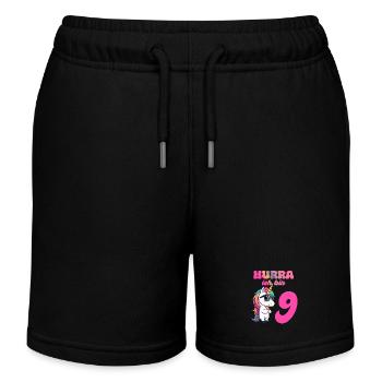 9 Years Children's Birthday Unicorn - Hooray I'm 9 - Kids Organic Sweat Shorts by Stanley/Stella - black - Front