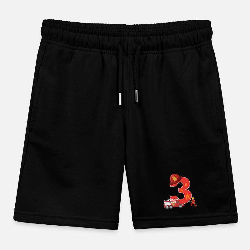 3 fireman fireman third birthday Kids Organic Sweat Shorts by Stanley/Stella