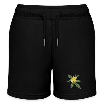 Silver Acacia with its yellow flowers Pompoms - Kids Organic Sweat Shorts by Stanley/Stella - black - Front