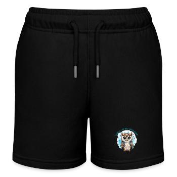 Eule - Blümchen - petrol | Hurra ich bin Schulkind - Kinder Organic Joggingshorts Mini Bolter von Stanley/Stella - Schwarz - Vorne