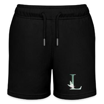 L Monogram, Floral, Personnalisable - Short de jogging enfant bio Stanley/Stella - noir - Devant