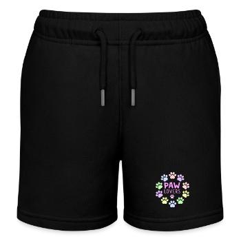 PAW LOVERS Rosa Pastell-Fußabdrücke - Kinder Organic Joggingshorts Mini Bolter von Stanley/Stella - Schwarz - Vorne