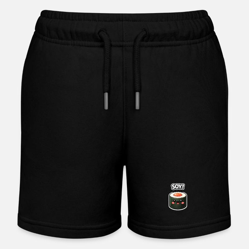 Kawaii Sushi Roll Soy Sticker - Kids Organic Sweat Shorts by Stanley/Stella - black