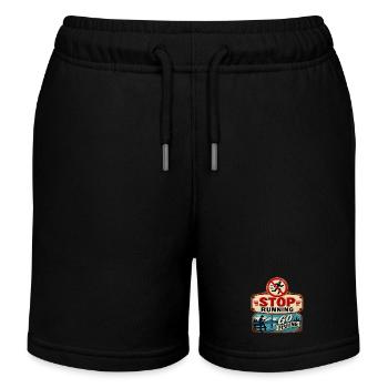 Stop Running – Go fishing. - Kids Organic Sweat Shorts by Stanley/Stella - black - Front