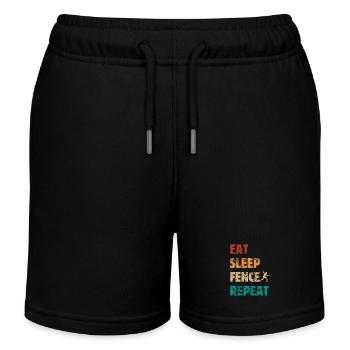 Eat Sleep Fence Repeat - Fencer Saying - Kids Organic Sweat Shorts by Stanley/Stella - black - Front