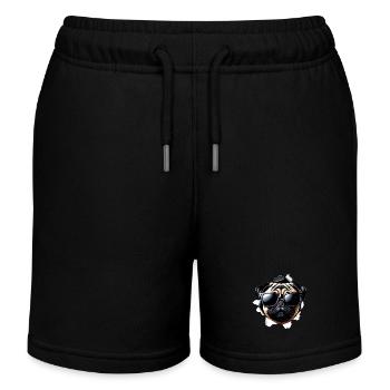 Funny Cute Pug Dog with Sunglasses Wall - Kids Organic Sweat Shorts by Stanley/Stella - black - Front