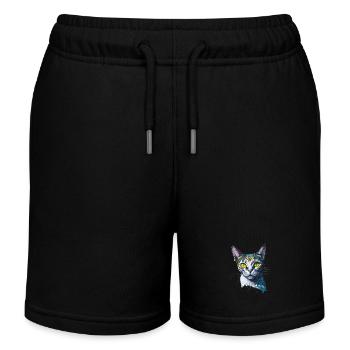 Niedliches Splash Art Katzendesign - Kinder Organic Joggingshorts Mini Bolter von Stanley/Stella - Schwarz - Vorne