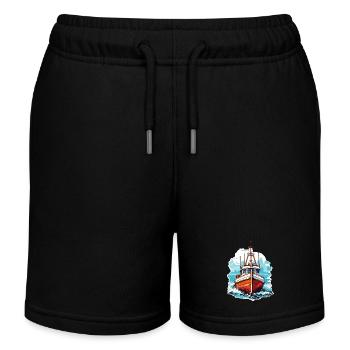 Vintage motorboat in blue and white - Kids Organic Sweat Shorts by Stanley/Stella - black - Front