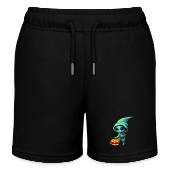 Halloween Alien with Pumpkin - Green Alien - Kids Organic Sweat Shorts by Stanley/Stella - black - Front
