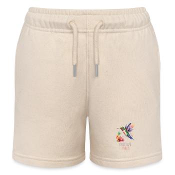 Aquarell-Kolibri mit positiver Vibes-Phrase - Kinder Organic Joggingshorts Mini Bolter von Stanley/Stella - Natur - Vorne