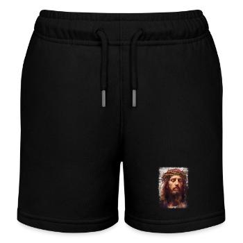 jesus bible christian religion christian cross christian - Kids Organic Sweat Shorts by Stanley/Stella - black - Front