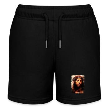 jesus bible christian religion christian cross christian - Kids Organic Sweat Shorts by Stanley/Stella - black - Front