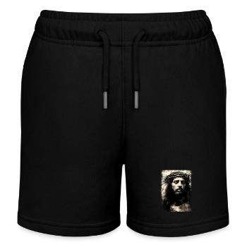 jesus bible christian religion christian cross christian - Kids Organic Sweat Shorts by Stanley/Stella - black - Front