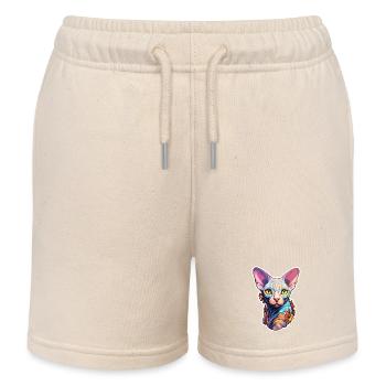 Sphynx Cat Head - Kids Organic Sweat Shorts by Stanley/Stella - soft Ecru - Front