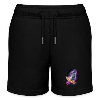 Kitten astronaut on pizza in space - Kids Organic Sweat Shorts by Stanley/Stella - black - Front