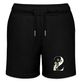 Number 2 Floral Green - 2nd Floral Birthday - Kids Organic Sweat Shorts by Stanley/Stella - black - Front