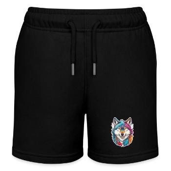Wolf mit bunten Farben - Kinder Organic Joggingshorts Mini Bolter von Stanley/Stella - Schwarz - Vorne