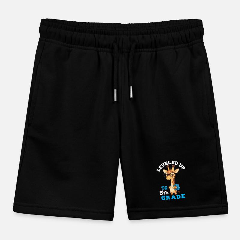 Leveled up to 5th grade - Funny Giraffe Kids Organic Sweat Shorts by Stanley/Stella