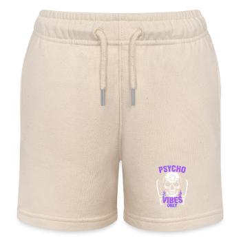 Psycho Vibes Only Skull Design Bold Purple & Black - Kids Organic Sweat Shorts by Stanley/Stella - soft Ecru - Front