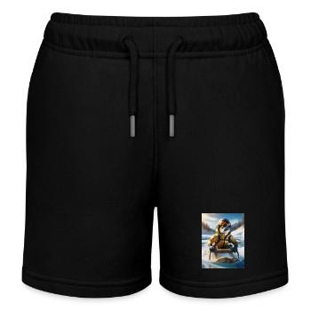Eine Echse bei einer Schlittenfahrt - Kinder Organic Joggingshorts Mini Bolter von Stanley/Stella - Schwarz - Vorne