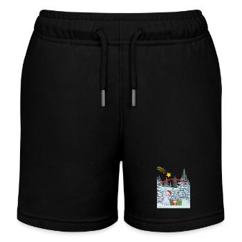 Meowy Christmas - Katze mit Sternschnuppe - Kinder Organic Joggingshorts Mini Bolter von Stanley/Stella - Schwarz - Vorne