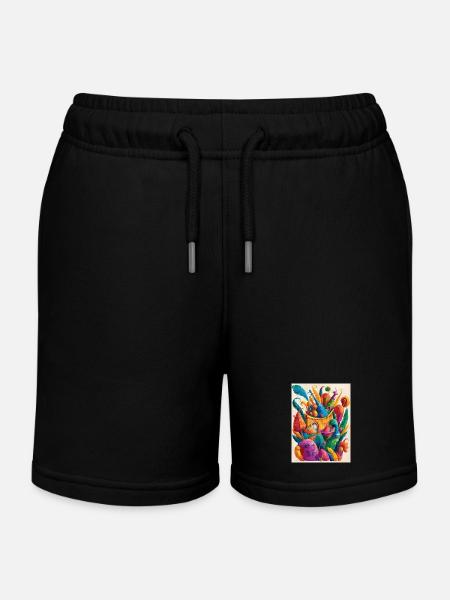 "Magical World of Colorful Wonders" - Kids Organic Sweat Shorts by Stanley/Stella - black