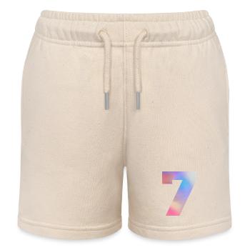 Colorful Number 7 - Kids Organic Sweat Shorts by Stanley/Stella - soft Ecru - Front