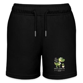 Große Schwester 2026 Dino Baby Ei Dinosaurier - Kinder Organic Joggingshorts Mini Bolter von Stanley/Stella - Schwarz - Vorne