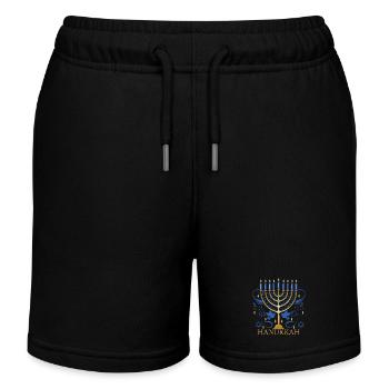 gold-colored Hanukkah candlestick with two doves - Kids Organic Sweat Shorts by Stanley/Stella - black - Front