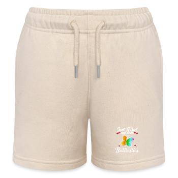 Only one girl loves butterflies spring - Kids Organic Sweat Shorts by Stanley/Stella - soft Ecru - Front