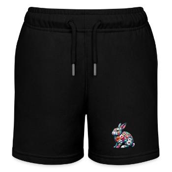 Rabbit decorated with flowers - Kids Organic Sweat Shorts by Stanley/Stella - black - Front