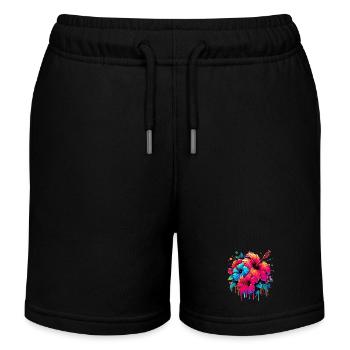 Hibiscus Flowers - Kids Organic Sweat Shorts by Stanley/Stella - black - Front