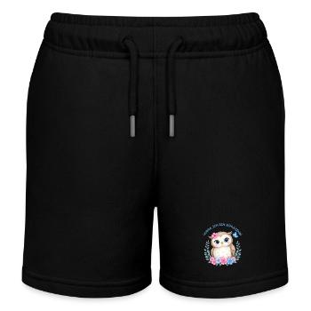 Schulstart Eulenmotiv mit Blumen - Kinder Organic Joggingshorts Mini Bolter von Stanley/Stella - Schwarz - Vorne