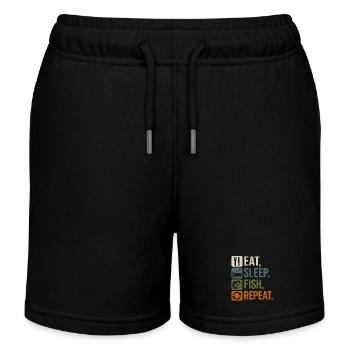 Eat Sleep Fish Repeat Angler Saying Fishing Design - Kids Organic Sweat Shorts by Stanley/Stella - black - Front