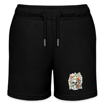 Menschlicher Schädel & Blumen 10 - Kinder Organic Joggingshorts Mini Bolter von Stanley/Stella - Schwarz - Vorne