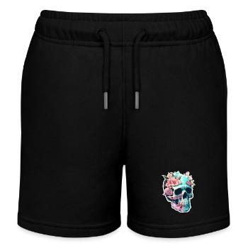 Menschlicher Schädel & Blumen 33 - Kinder Organic Joggingshorts Mini Bolter von Stanley/Stella - Schwarz - Vorne