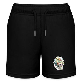 Menschlicher Schädel & Blumen 27 - Kinder Organic Joggingshorts Mini Bolter von Stanley/Stella - Schwarz - Vorne