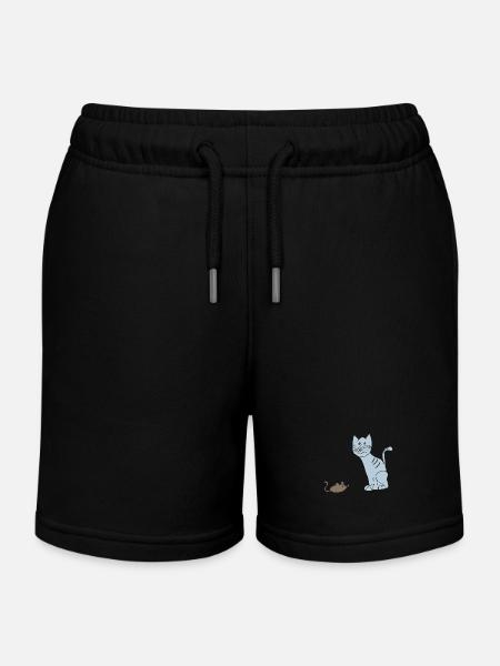 Cat and mouse - Kids Organic Sweat Shorts by Stanley/Stella - black